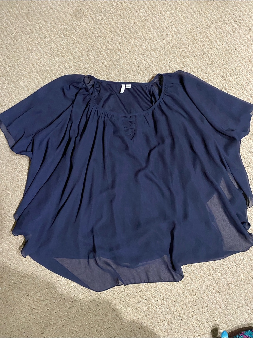 Cato brand Women's Navy Chiffon Short Sleeve flowy Blouse size 16W - 20W